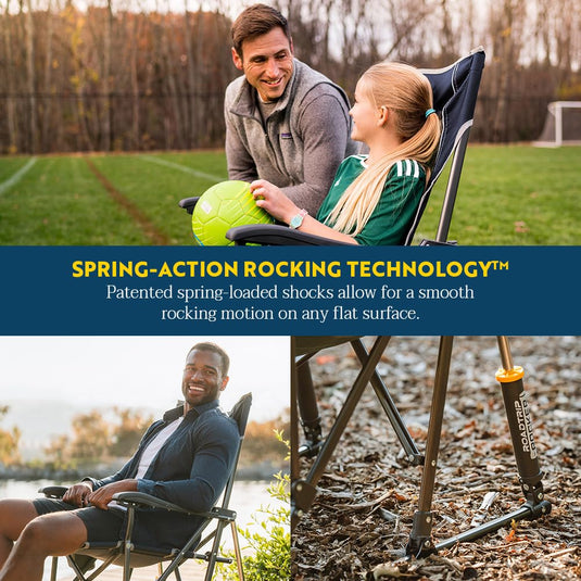 GCI Outdoors 37660: Roadtrip Rocker - Modern Folding Rocking Chair - Spring-Action Rocking - Indigo Blue Nylon Mesh - 250 lb Capacity - Adult, Outdoor Use