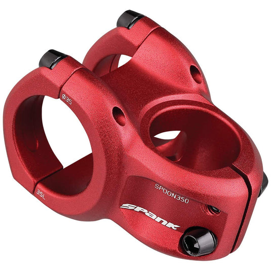 Spank Spoon 350 Stem,Red (Diameter 35mm, Length: 35/43mm, Rise: 0°), Chamfered bar clamp, Ultra-Short Stack Height, Bicycle Stem, Ideal for ASTM 5, All Mountain, Enduro, Trail, Free Ride, DJ, E-Bike - RACKTRENDZ