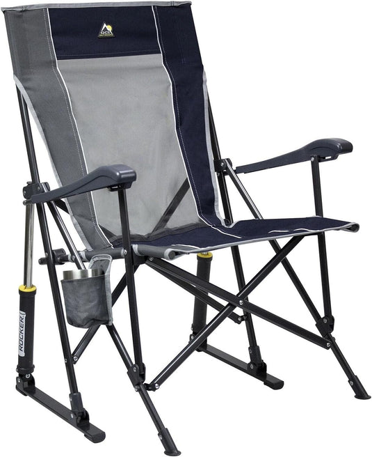 GCI Outdoors 37660: Roadtrip Rocker - Modern Folding Rocking Chair - Spring-Action Rocking - Indigo Blue Nylon Mesh - 250 lb Capacity - Adult, Outdoor Use