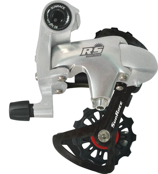 Sunrace RDRS1 10/9-Speed Short Cage Bike Derailleur with Bolt, Silver/Black - RACKTRENDZ