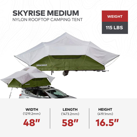 Tente de camping sur le toit Yakima SkyRise Medium en nylon pour 3 personnes avec échelle, vert