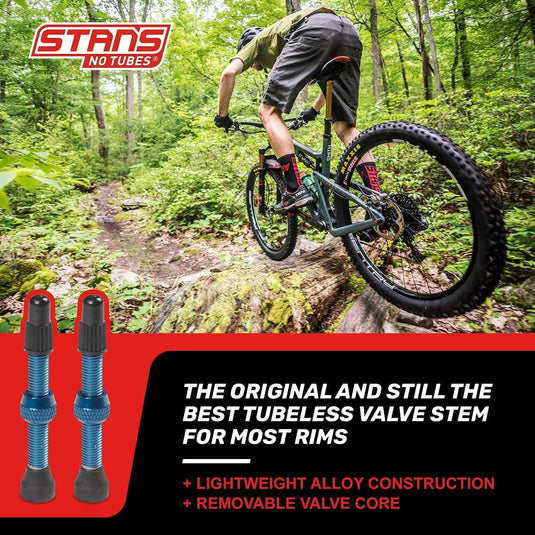 Stan's NoTubes Universal Tubeless Presta Valve Stem Pair, Aluminum Stems, 44mm, Blue - RACKTRENDZ