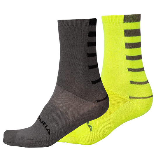 Endura Men's Coolmax Stripe Cycling Socks (Twin Pack), Hi-viz Yellow, Small-Medium - RACKTRENDZ