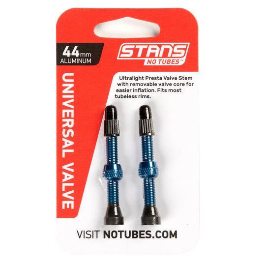 Stan's NoTubes Universal Tubeless Presta Valve Stem Pair, Aluminum Stems, 44mm, Blue - RACKTRENDZ