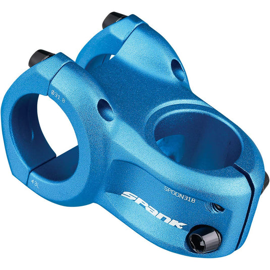 Spank Spoon 318 Stem Blue (Diameter 31.8mm, Length: 33/43mm, Rise: 0°), Chamfered bar clamp, Ultra-Short Stack Height, Bicycle Stem, Ideal for ASTM 5, All Mountain, Enduro, Trail, Free Ride, DJ - RACKTRENDZ