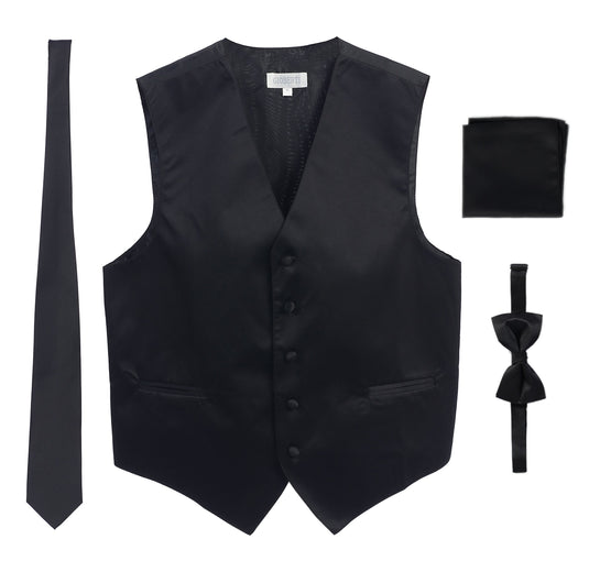 Men's Formal 4pc Satin Vest Necktie Bowtie and Pocket Square, Turquoise, Medium, Turquoise, Medium - RACKTRENDZ