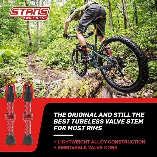 Stan's NoTubes Universal Tubeless Presta Valve Stem Pair, Aluminum Stems, 44mm, Red - RACKTRENDZ