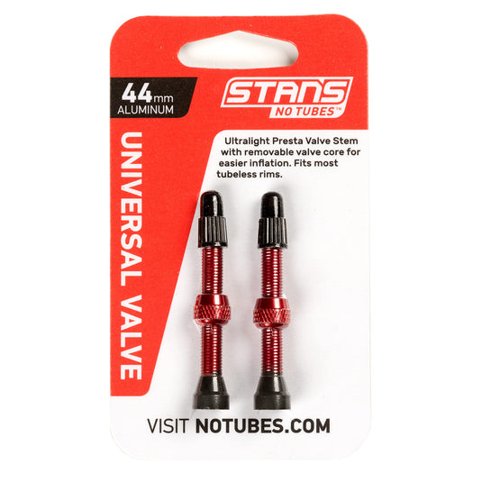 Stan's NoTubes Universal Tubeless Presta Valve Stem Pair, Aluminum Stems, 44mm, Red - RACKTRENDZ