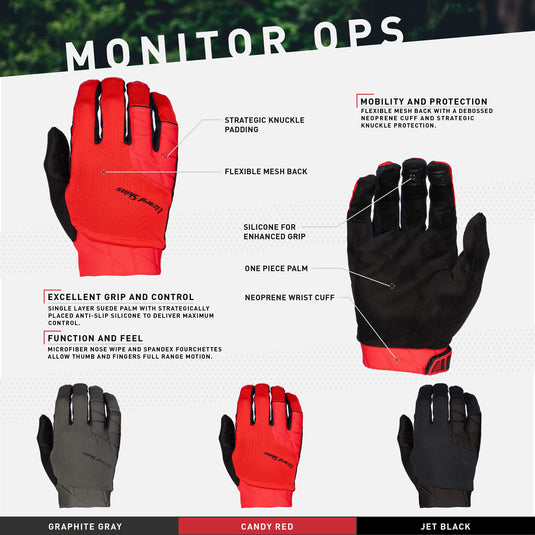 Lizard Skins Monitor Ops Cycling Gloves – Long Finger Unisex Road Bike Gloves – 3 Colors (Crimson RED, Small) - RACKTRENDZ