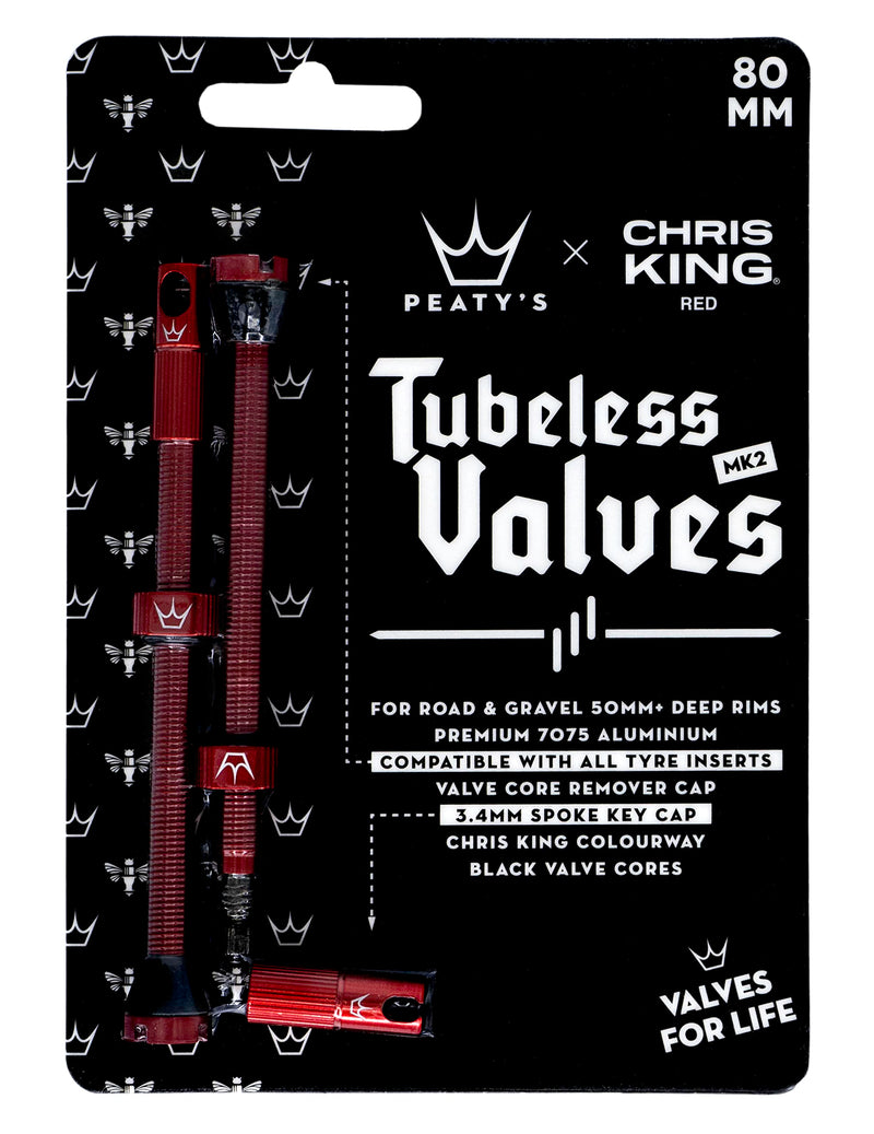 Chargez l&#39;image dans la visionneuse de la galerie, Peaty&#39;s MK2 Chris King 80mm Tubeless Valves - Red - RACKTRENDZ
