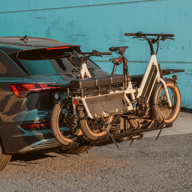 Chargez l&#39;image dans la visionneuse de la galerie, Porte-vélos à double plateau à 3 positions Yakima OnRamp LX avec rampe intégrée, sangles de roue et boucle de verrouillage pour récepteurs d&#39;attelage de 2 pouces, noir
