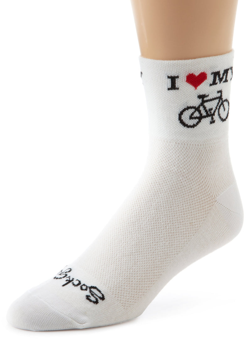 Load image into Gallery viewer, SockGuy Men&#39;s Heart My Bike Socks, White, Large/X-Large - RACKTRENDZ
