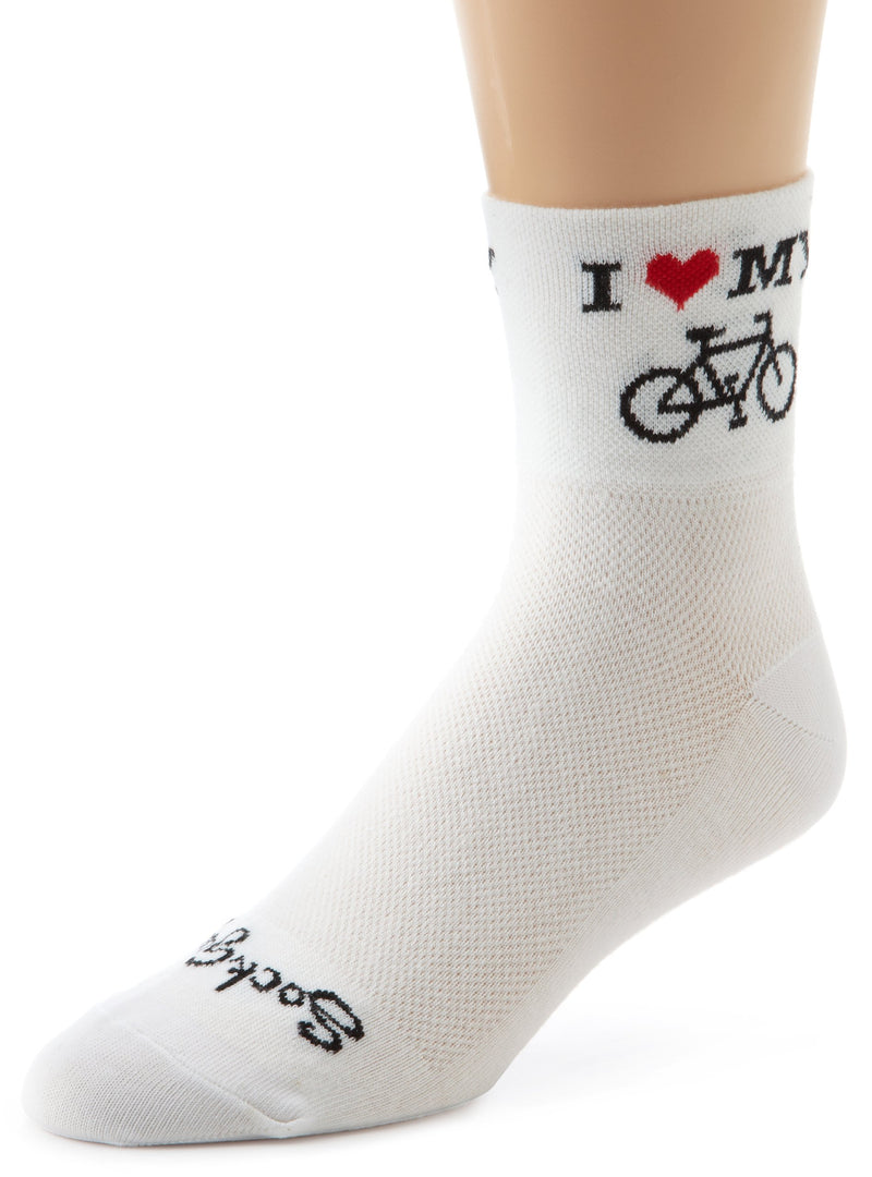 Chargez l&#39;image dans la visionneuse de la galerie, SockGuy Men&#39;s Heart My Bike Socks, White, Large/X-Large - RACKTRENDZ
