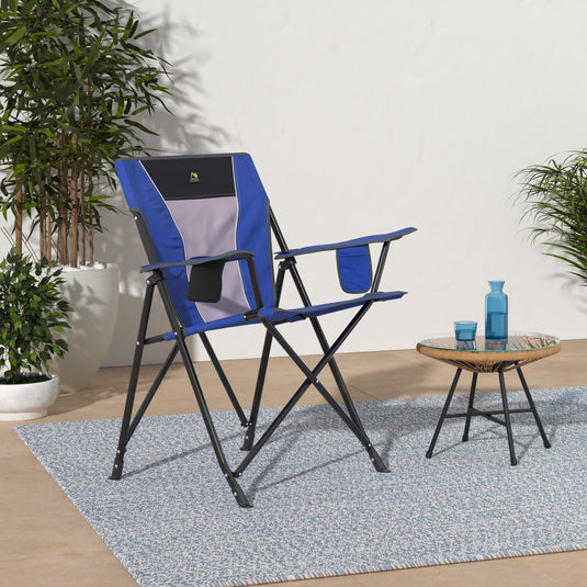 GCI OUTDOOR Comfort Pro Camping Chair | Collapsible Folding Chair with Durable Armrests, Drink Holder & Portable Carry Bag — Heathered Royal