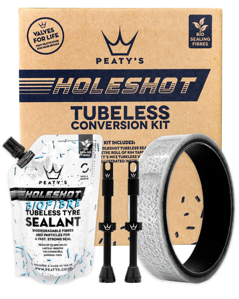 Chargez l&#39;image dans la visionneuse de la galerie, Peaty&#39;s Tubeless Wheel Conversion Kit - Road &amp; Gravel - 21mm Tape / 60mm Valves / 1x 120ml Holeshot Biofibre Sealant Pouch,Black - RACKTRENDZ
