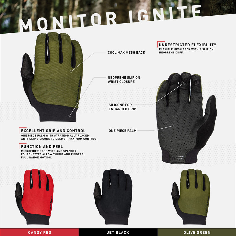 Chargez l&#39;image dans la visionneuse de la galerie, Lizard Skins Monitor Ignite Long Finger Cycling Gloves – 3 Colors Unisex Road Bike Gloves (Jet Black, X-Large) - RACKTRENDZ
