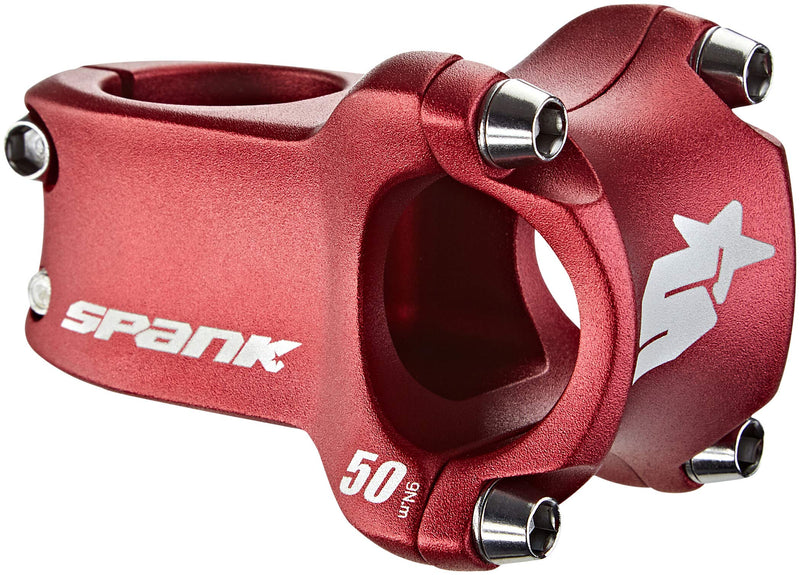 Chargez l&#39;image dans la visionneuse de la galerie, SPANK Spike Race 2 Shot-Peen Anodized MTB Bicycle Stem (Red, 50mm), Lightweight and Strong Alloy Stem for Mountain Bike, Mountain Bike Stem Short Handlebar, Stem for Most Bicycle, Cycling - RACKTRENDZ
