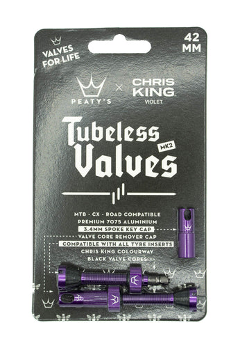 Peaty's x Chris King (MK2) Tubeless Valves, 42mm, Violet - RACKTRENDZ