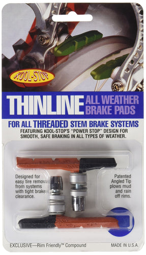 Kool Stop Thinline Dual Compound Threaded Brake Shoes, Black/Salmon - RACKTRENDZ