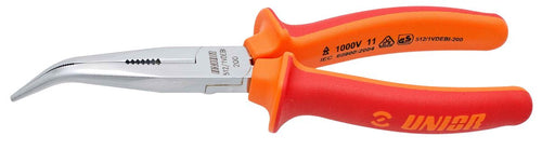 UNIOR LONG NOSE PLIERS WITH SIDE CUTTER AND PIPE GRIP BENT 170 - 512/1VDEBI