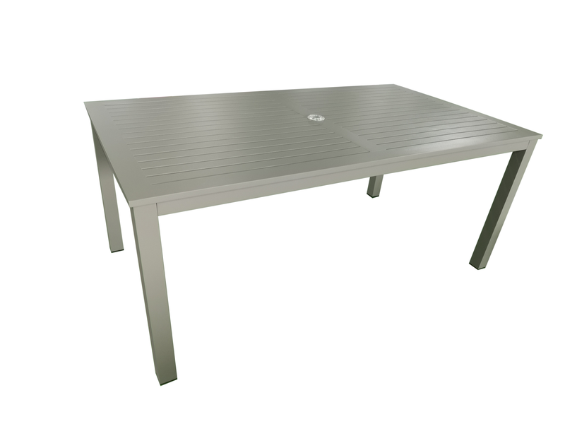 Chargez l&#39;image dans la visionneuse de la galerie, MOSS MOSS-T297TMA - Collection Akumal, Table rectangulaire en aluminium taupe mat avec lattes en aluminium taupe mat et trou pour parasol 71&quot; x 39&quot; x H 29,1&quot;
