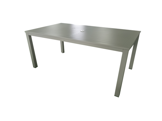 MOSS MOSS-T297TMA - Collection Akumal, Table rectangulaire en aluminium taupe mat avec lattes en aluminium taupe mat et trou pour parasol 71