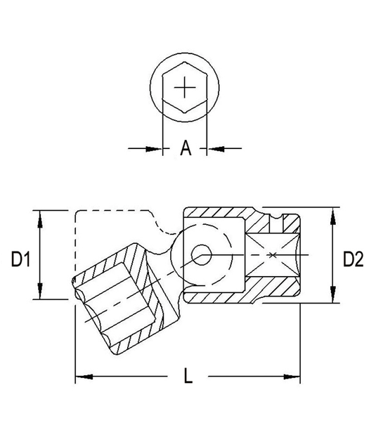 1/2"DR. 12MMX66L IMPACT SWIVEL