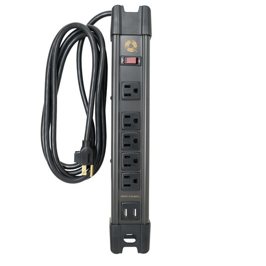 Southwire 5127 - All-Metal, Heavy-Duty Magnetic Power Strip with 2 x 2.4 Amp USB, 5 Outlets and 8 foot Cord - RACKTRENDZ