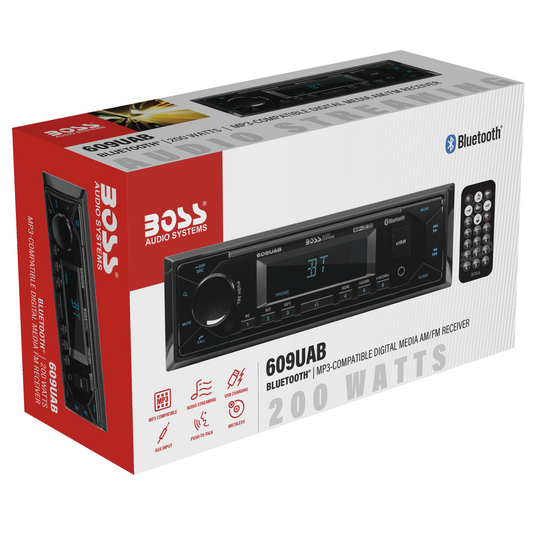 Boss 609UAB - Single-DIN, MECH-LESS Multimedia Player (no CD/DVD) Bluetooth - RACKTRENDZ