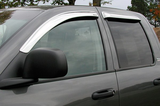 Stampede 61100-8 - Tape-Onz Chrome Front And Rear Sidewind Deflectors Ford F-150 Crew Cab 15-20 - RACKTRENDZ