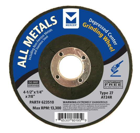 Mercer 623530 - 5"x1/4"x7/8" AT24R T27 Depressed Center Grinding Wheel for Stainless Steel - Single Grit - RACKTRENDZ