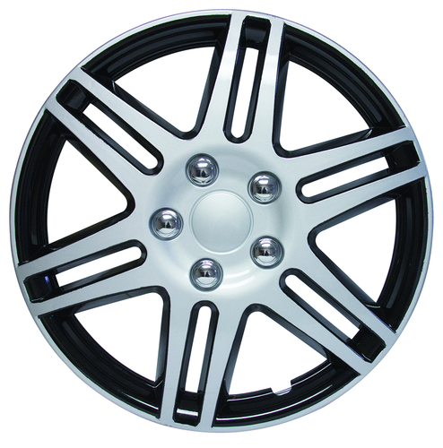 RTX 80-1415  - (4) ABS Wheel Covers - Black & Silver 15