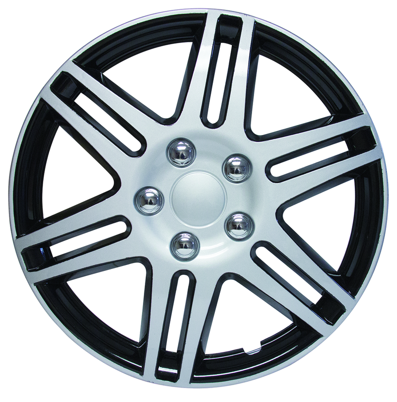 Load image into Gallery viewer, RTX 80-1415  - (4) ABS Wheel Covers - Black &amp; Silver 15&quot;
