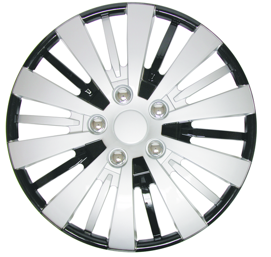 RTX 80-1466SB  - (4) ABS Wheel Covers - Black & Silver 16
