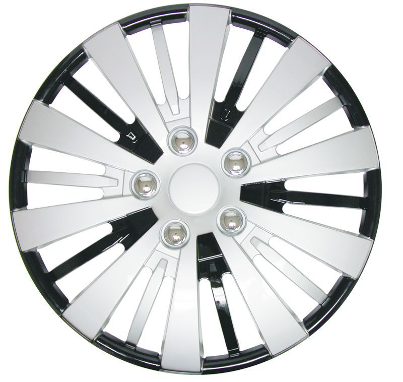 Load image into Gallery viewer, RTX CF80-1465SB  - (4) ABS Wheel Covers - Black &amp; Silver 15&quot;
