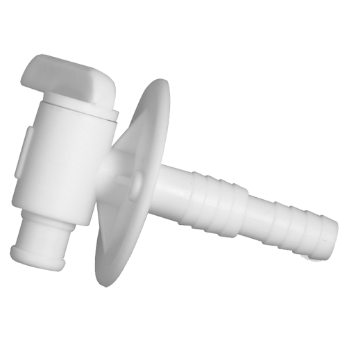 Camco 22223 Drain Valve 3/8" or 1/2" Barb with Flange, White Bilingual - RACKTRENDZ