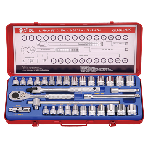 Genius GS-332MS - 32 Pcs Hand Socket & Bit Set 3/8" Drive 6 Pts