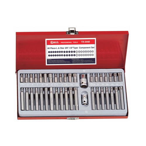 Genius TX-3440 - 40 Piece 3/8? & 1/2? Dr. 10mm Hex Shank Mechanics Bit Set - RACKTRENDZ