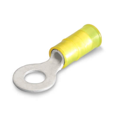 (100/PACK) INSULATED RING TERMINALS YELLOW 12-10GA STUD 1/4