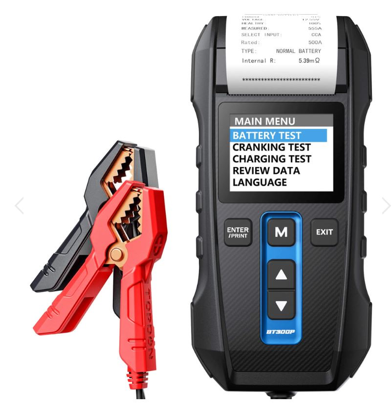 Chargez l&#39;image dans la visionneuse de la galerie, Topdon BT300P - 12V Lead-Acid Vehicle Battery Tester With a Built-in Printer - RACKTRENDZ
