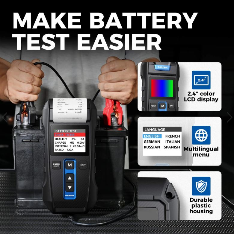 Chargez l&#39;image dans la visionneuse de la galerie, Topdon BT300P - 12V Lead-Acid Vehicle Battery Tester With a Built-in Printer - RACKTRENDZ
