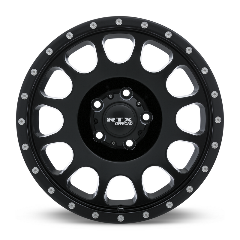 Load image into Gallery viewer, RTX® (Offroad) • 082804 • Baja • Satin Black with Milled Rivets • 18x9 6x135 ET10 CB87.1
