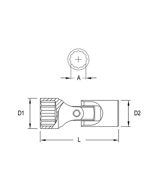 Genius 355612 - Douille manuelle universelle 3/8" Dr. 12 mm (12 points)