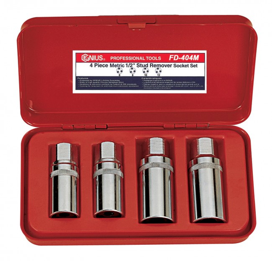 Genius FD-404M - Jeu de douilles métriques pour extracteur de goujons 6-12 mm, entraînement 1/2" (4 pièces)