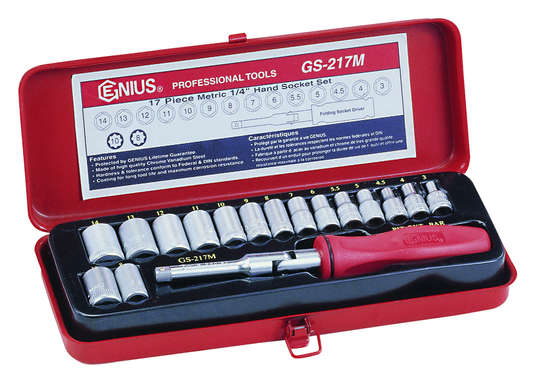 Genius GS-217M - Hand Socket & Bit Set 17 Pcs 3 to 14 mm Metric, 1/4 Drive