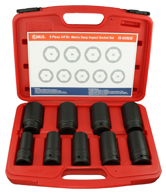 9PCS 3/4" DR. METRIC DEEP IMPACT SOCKET SET