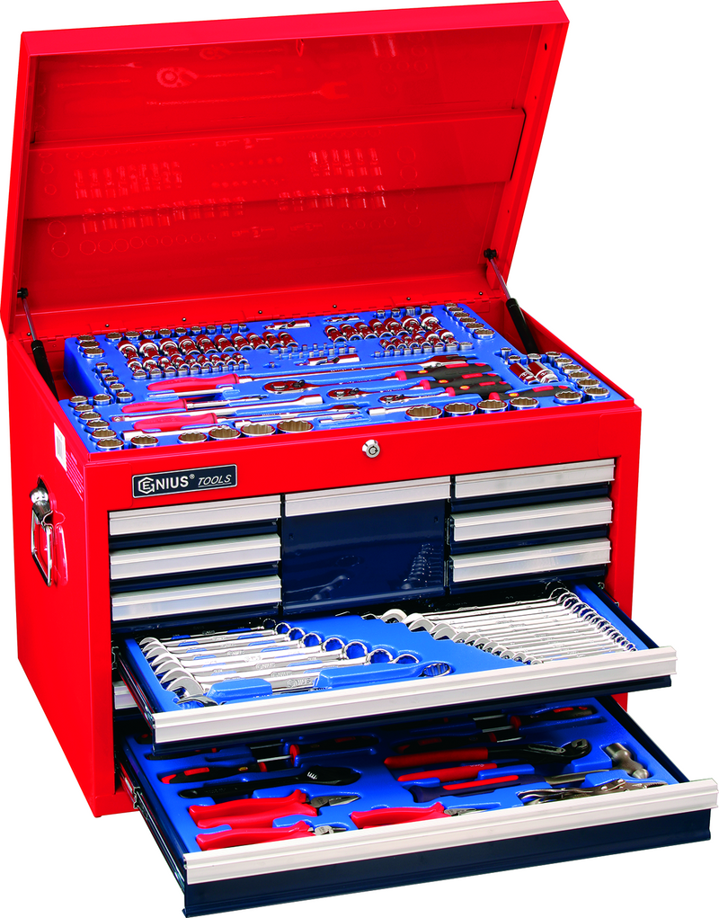 Load image into Gallery viewer, Genius MS-215TS - 215 Piece 1/4", 3/8" &amp; 1/2" Drive Metric &amp; SAE Tool Set and Top Chest with 10 Drawers
