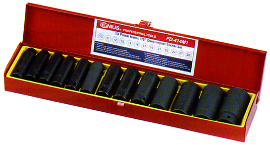 Genius Tools TD-413S - Jeu de douilles Deep Imapct, entraînement 1/2" - 13 pièces