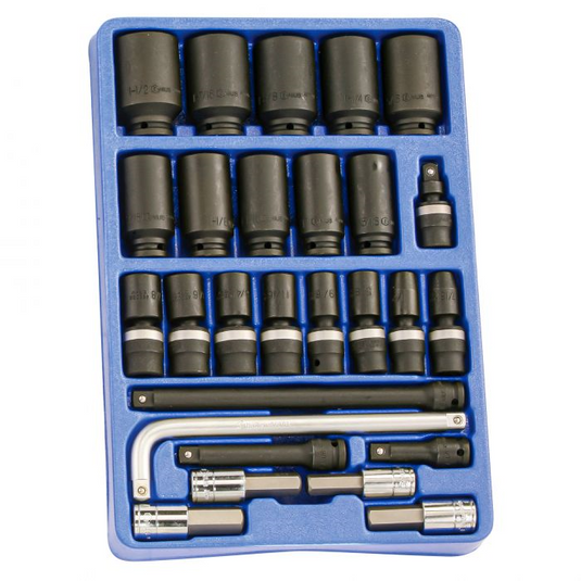 Genius MS027S - Jeu de douilles à choc et d'accessoires Dr. SAE 1/2" (27 pièces)
