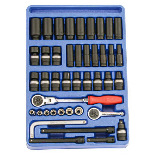 Genius MS042M - Jeu de douilles à choc métriques 3/8" et de douilles à main en étoile (42 pièces)